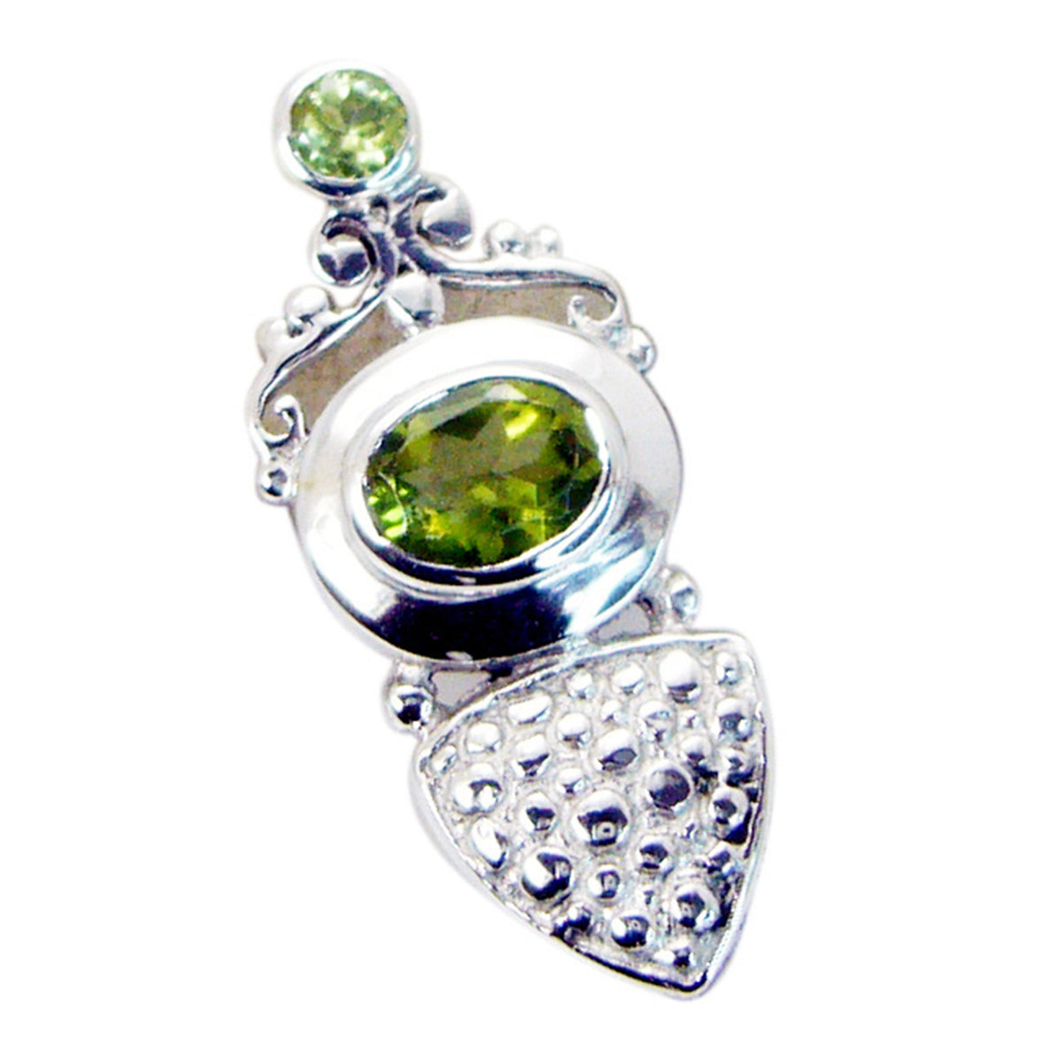 Peridot Whisper-thin French 925 Silver Solitaire Carla Abstract Green Pendant Jewelry