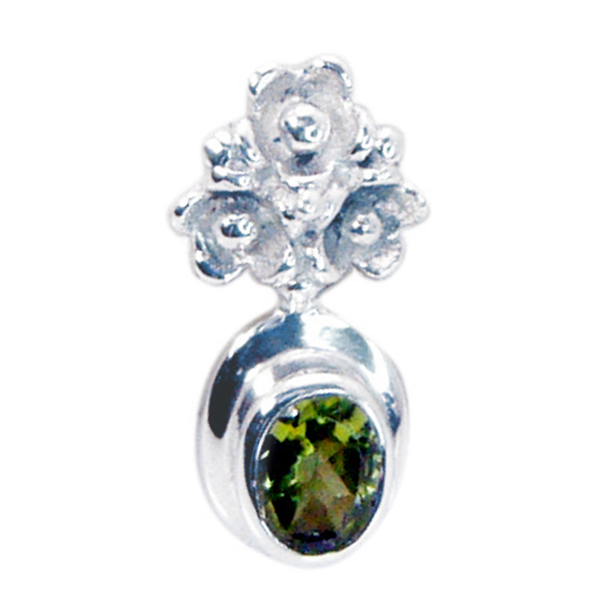 Peridot Featherlight French Silver Solitaire Green Pendant