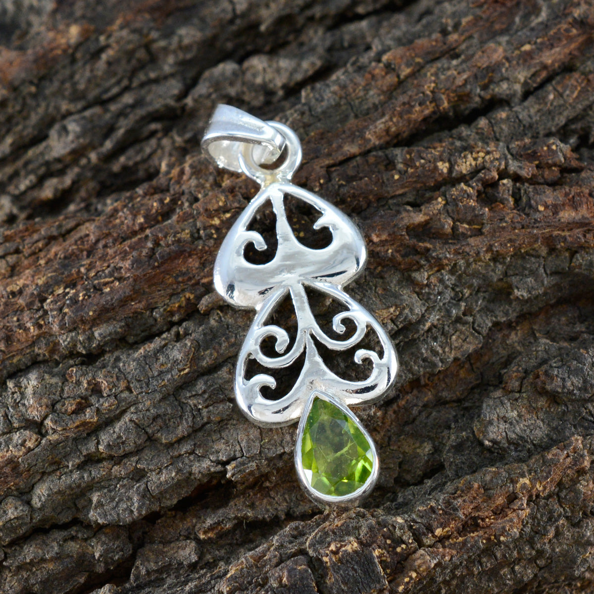 Peridot Whisper-thin French Silver Solitaire Aurora Art-Deco Green Pendant Jewelry