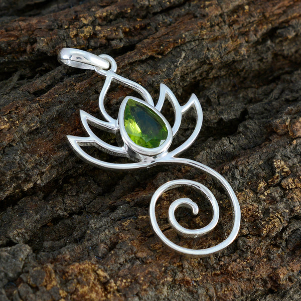 Peridot Dainty Italian Sterling Silver Solitaire Fernanda Rope-Wire Green Pendant Jewellery
