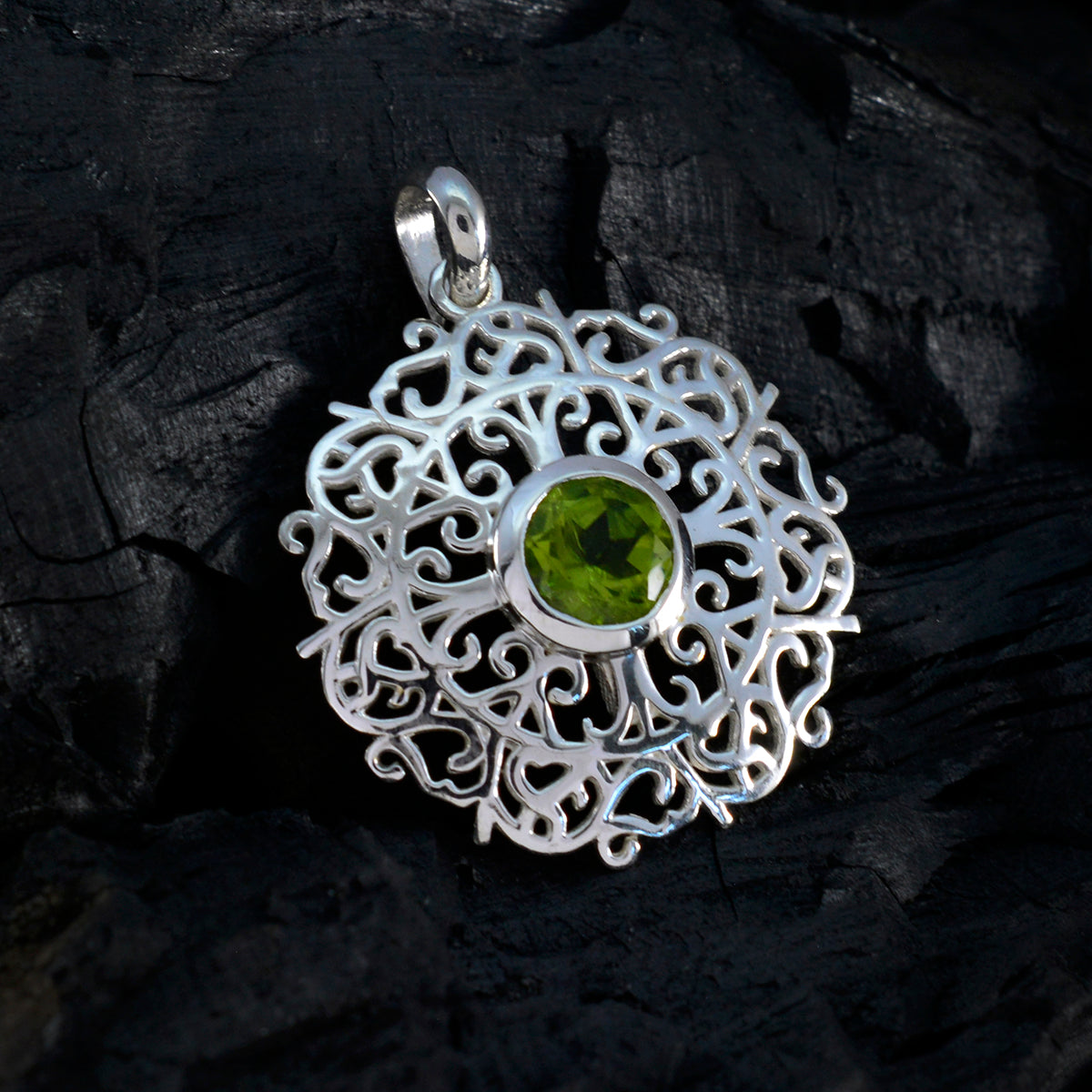 Peridot Zierlicher französischer 92,5 Silber Solitär Paula Art-Deco Grün Anhänger Schmuck