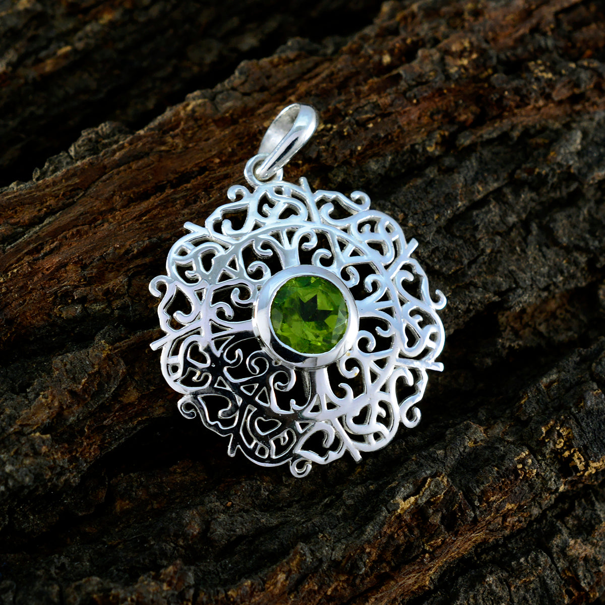 Peridot Zierlicher französischer 92,5 Silber Solitär Paula Art-Deco Grün Anhänger Schmuck