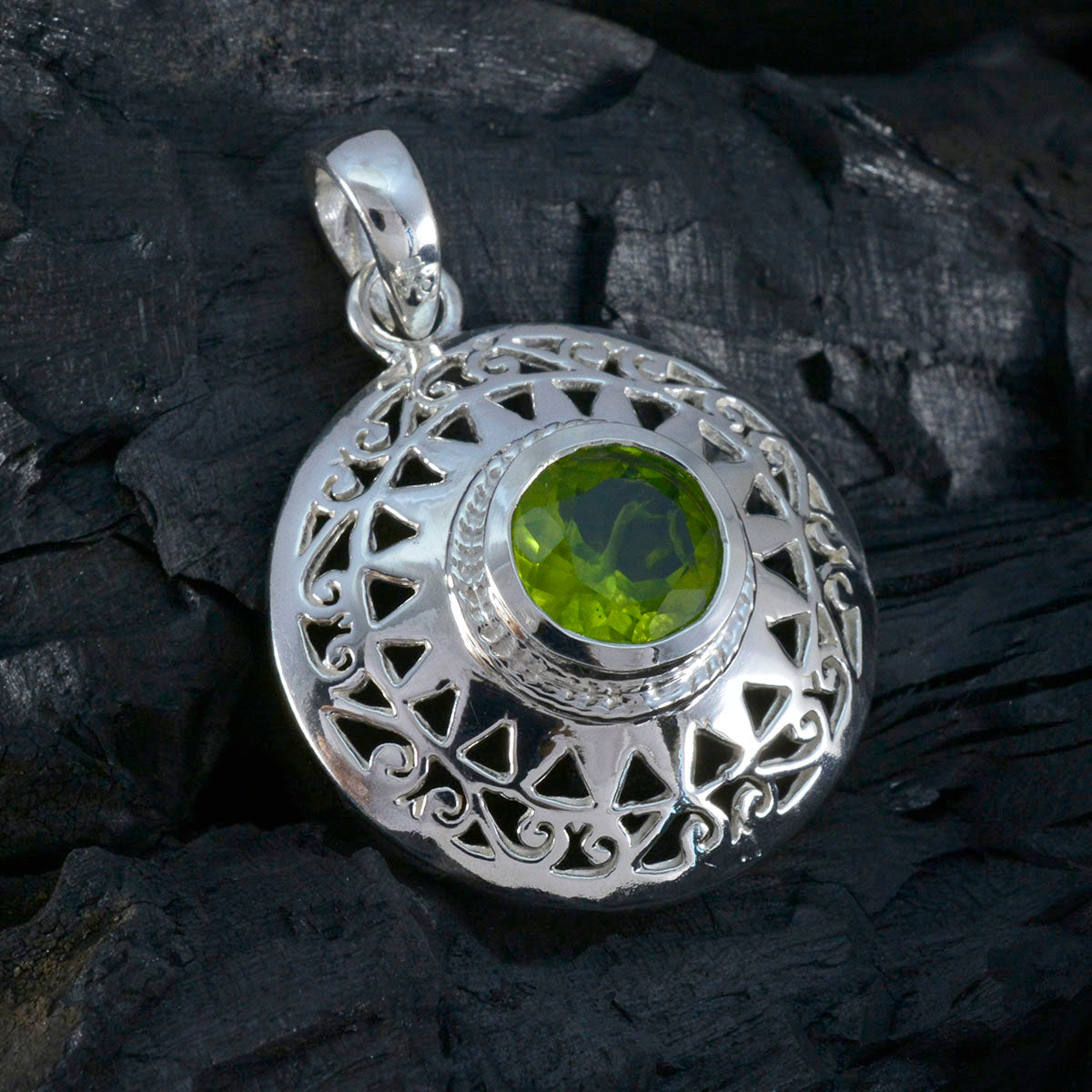 Peridot Statement Italian 925 Silver Solitaire Lucia Vintage Green Pendant Jewelry