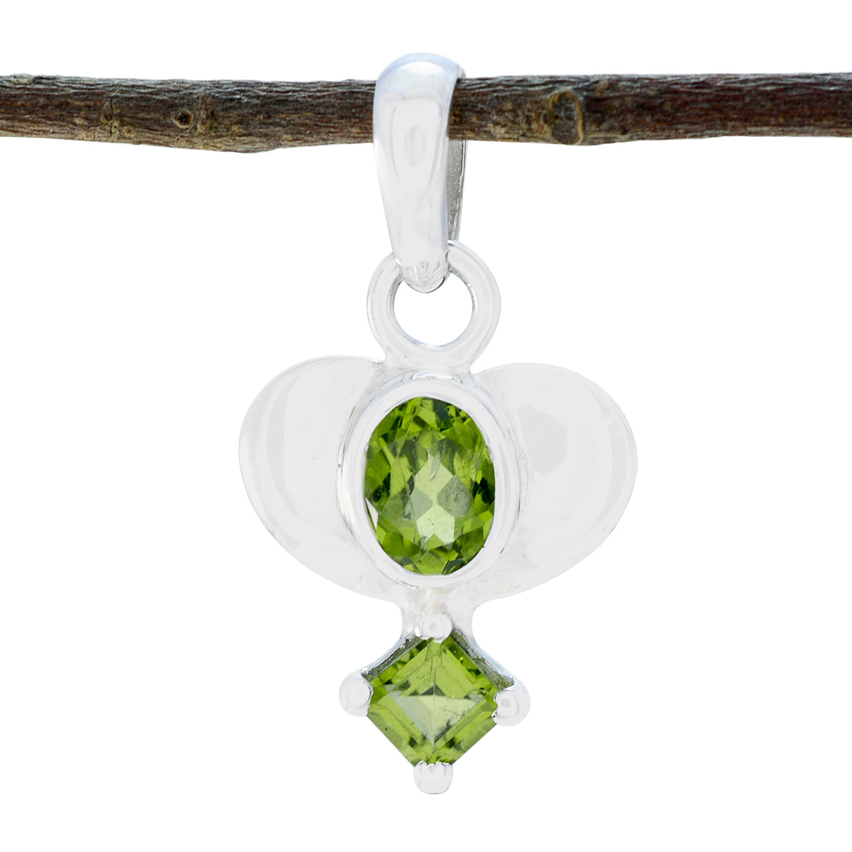 Peridot Dainty Latin American 92.5 Silver Toi et Moi Green Pendant Image principale du produit