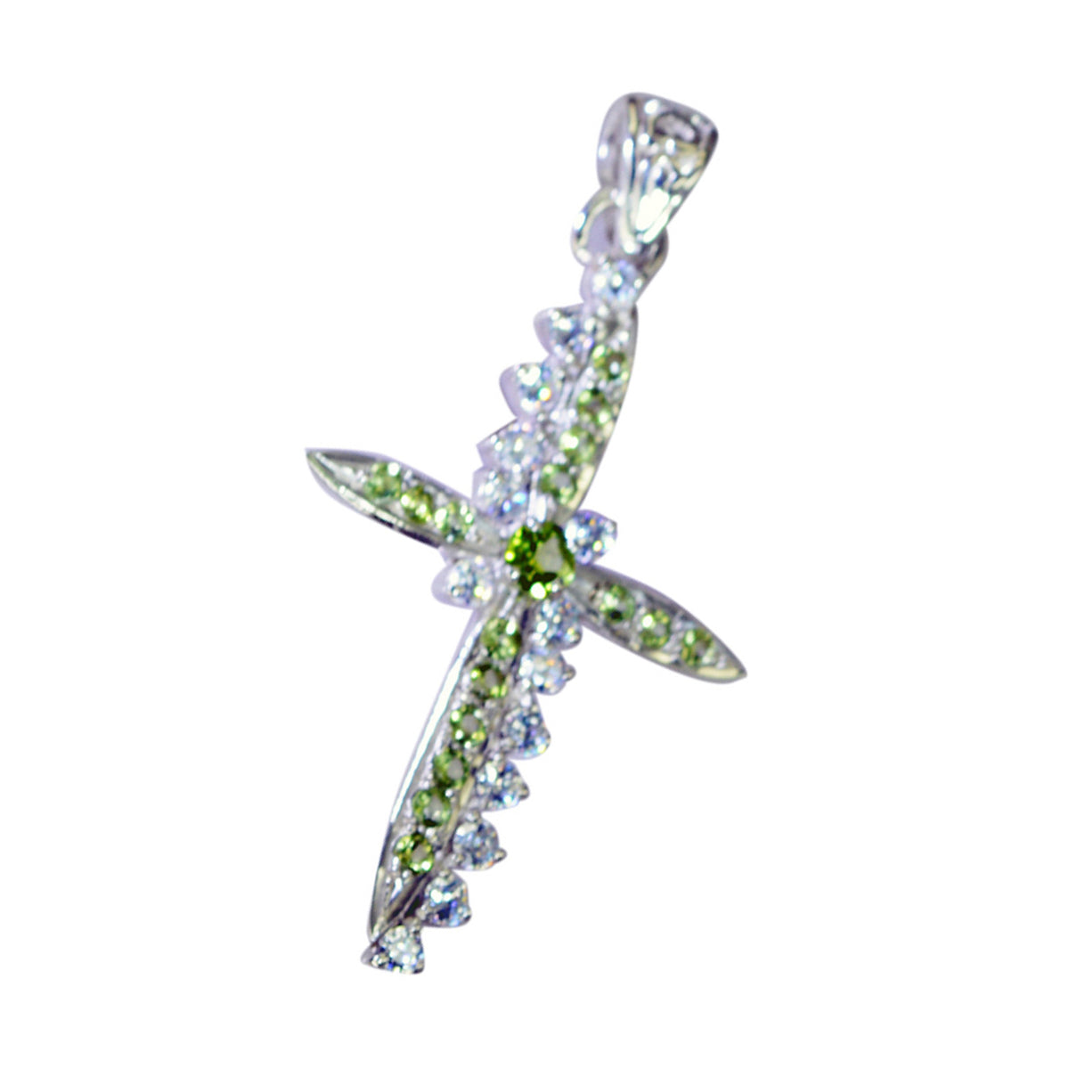 Gioiello con pendente verde a forma di angelo indiano essenziale in argento 92,5 con peridoto