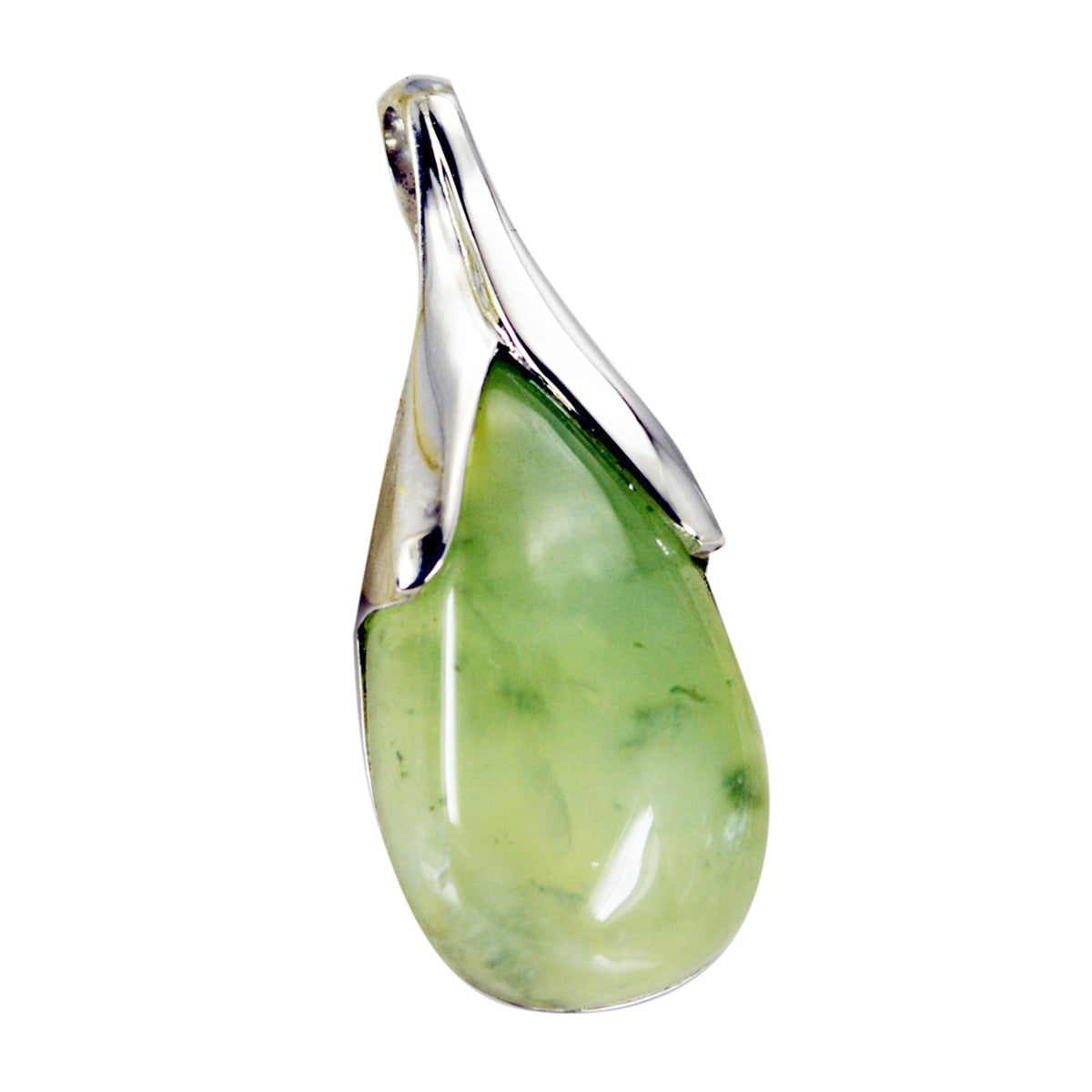 Prehnite Mid-weight Egyptian Sterling Silver Solitaire Light Green Pendant メイン画像