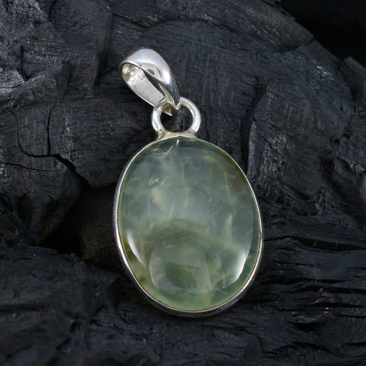 Prehnite Classic Russian 92.5 Silver Solitaire Stella Graceful Green Pendant Jewellery