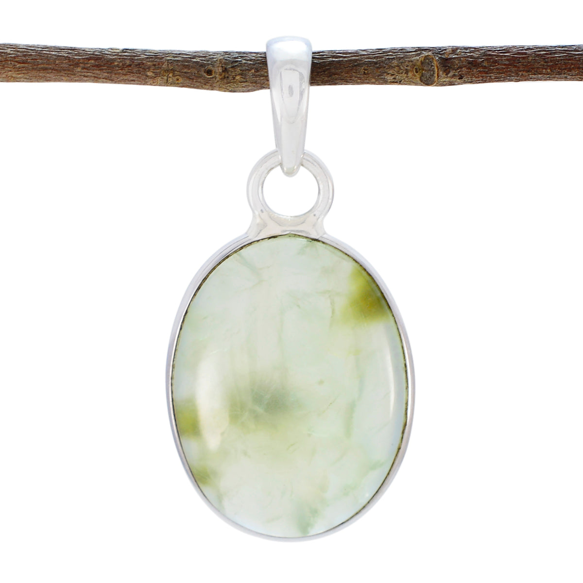 Prehnite Classic Russian 92.5 Silver Solitaire Light Green Pendant Immagine principale del prodotto