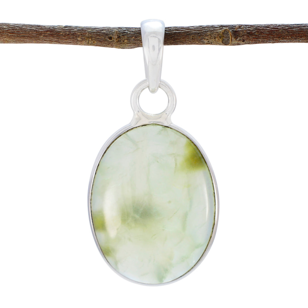 Prehnite Classic Russian 92.5 Silver Solitaire Light Green Pendant