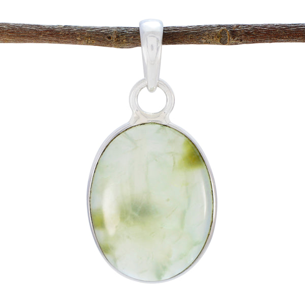 Prehnite Classic Russian 92.5 Silver Solitaire Light Green Pendant