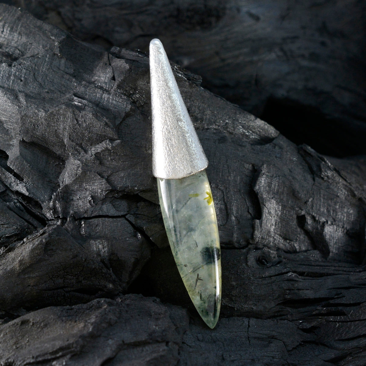 Prehnite Tiny German 925 Silver Solitaire Ava Abstract Green Pendant Jewelry