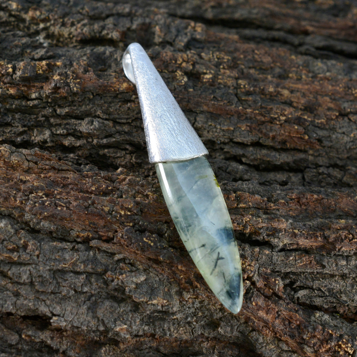 Prehnite Tiny German 925 Silver Solitaire Ava Abstract Green Pendant Jewelry