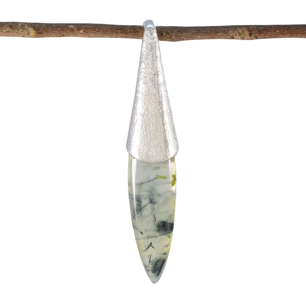Prehnite Tiny German 925 Silver Solitaire Light Green Pendant