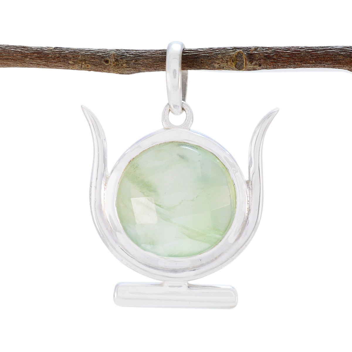 Prehnite Dainty Italian 925 Silver Solitaire Light Green Pendant Huvudsaklig produktbild