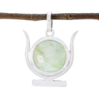 Prehnite Dainty Italian 925 Silver Solitaire Light Green Pendant