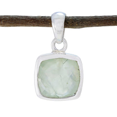 Prehnite Dainty Italian 925 Silver Solitaire Light Green Pendant