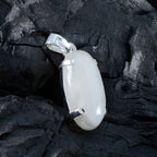 Colgante solitario clásico de piedra lunar arcoíris en plata de ley egipcia con sello Ivana, color blanco