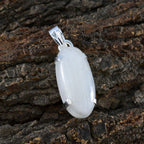 Colgante solitario clásico de piedra lunar arcoíris en plata de ley egipcia con sello Ivana, color blanco