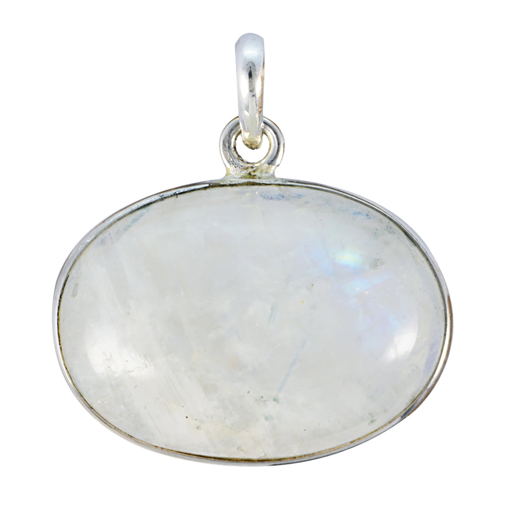 Rainbow Moonstone Mid-weight Moroccan 925 Silver Solitaire White Pendant