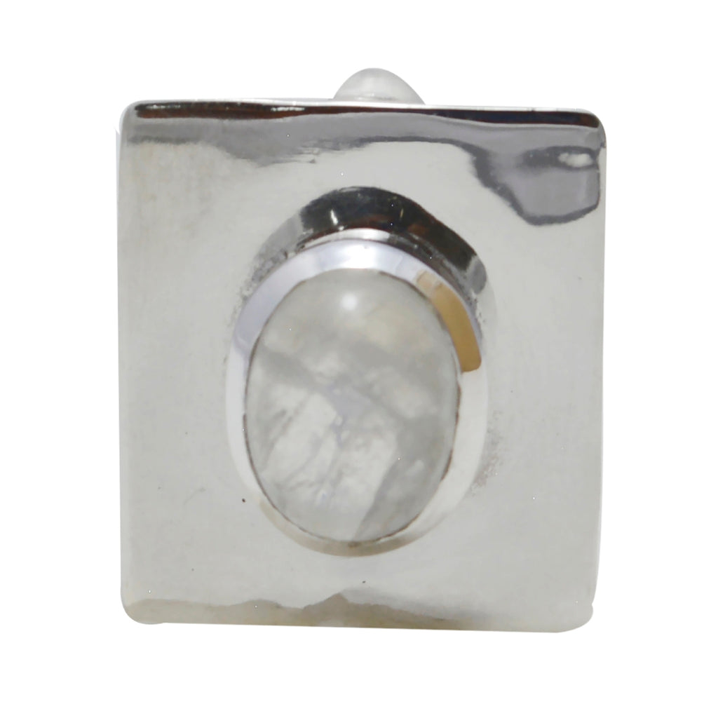 Rainbow Moonstone Dainty Russian Sterling Silver Solitaire White Pendant