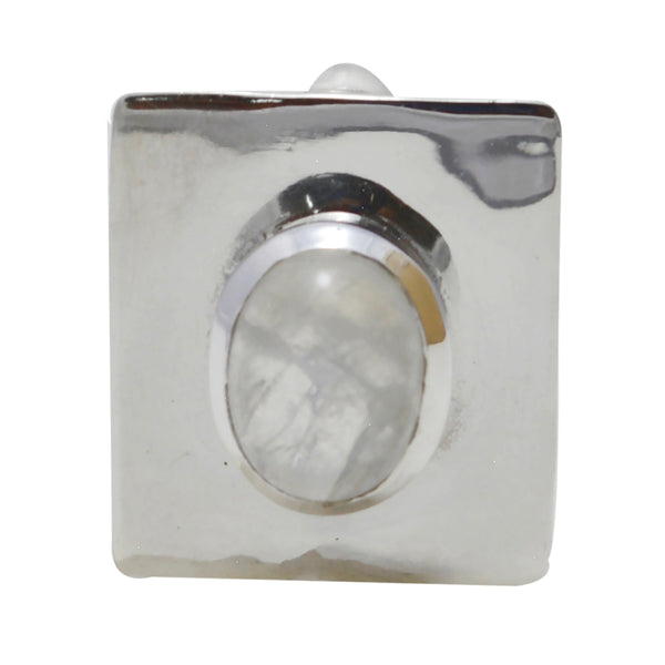 Rainbow Moonstone Dainty Russian Sterling Silver Solitaire White Pendant