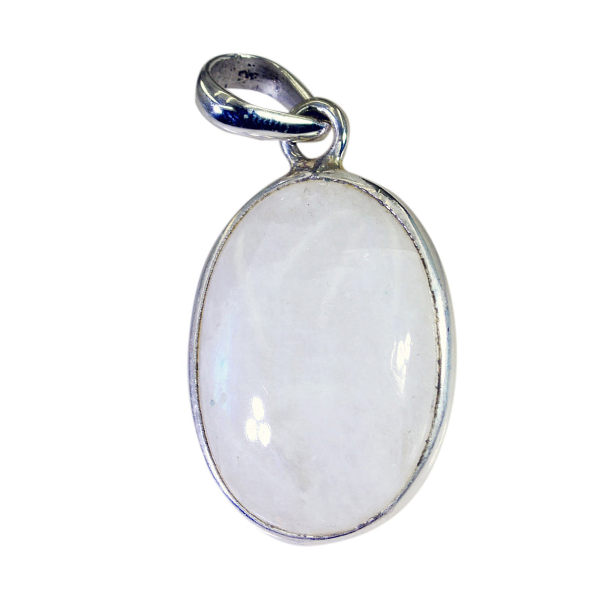Rainbow Moonstone Classic Moroccan Silver Solitaire White Pendant