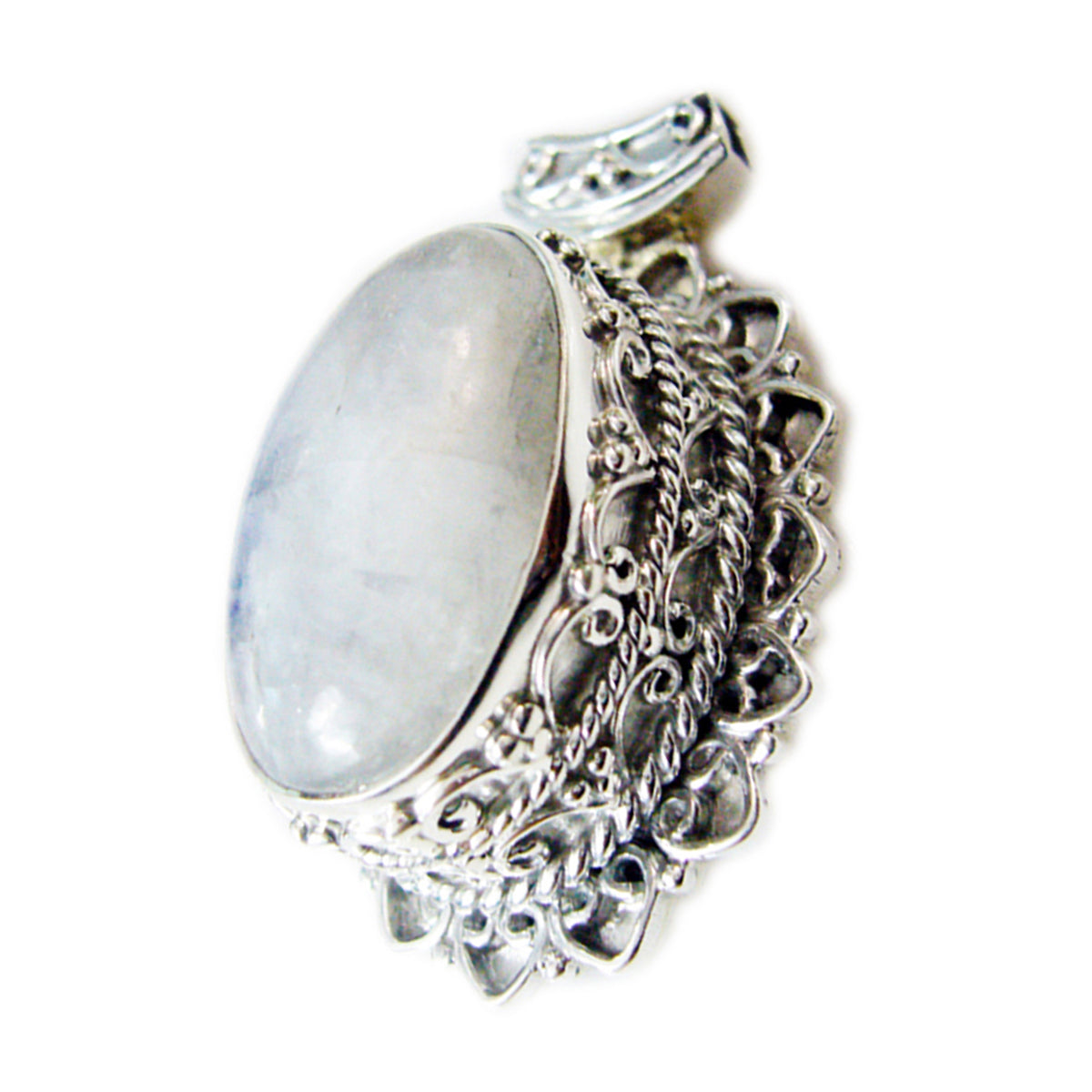 Rainbow Moonstone Chunky Russian 92.5 Silver Solitaire White Pendant