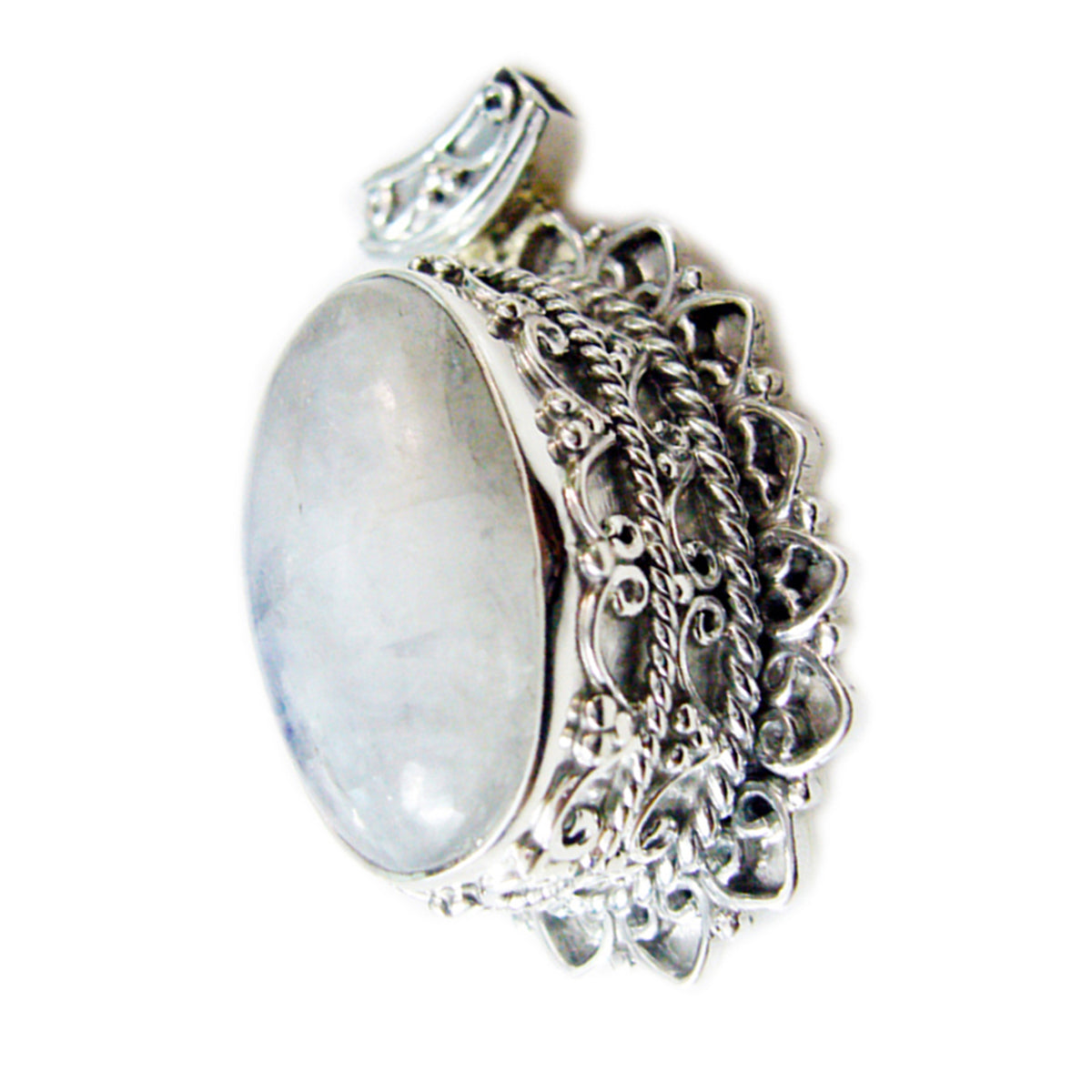 Rainbow Moonstone Chunky Russian 92.5 Silver Solitaire Florencia Rope-Wire White Pendant Jewellery