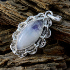Rainbow Moonstone Edgy American Silver Solitaire Ivana Rope-Wire White Pendant Jewelry
