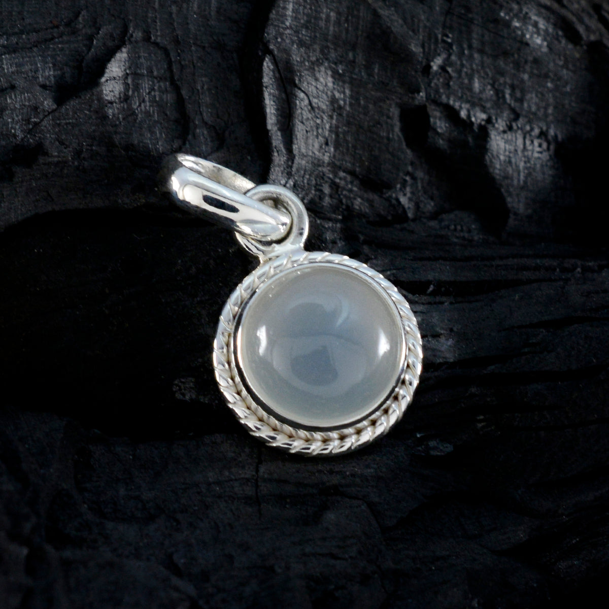Rainbow Moonstone Whisper-thin Moroccan Silver Solitaire Pilar Rope-Wire White Pendant Jewelry