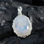 Rainbow Moonstone Edgy Moroccan 925 Silver Solitaire Autumn Rope-Wire White Pendant Jewelry