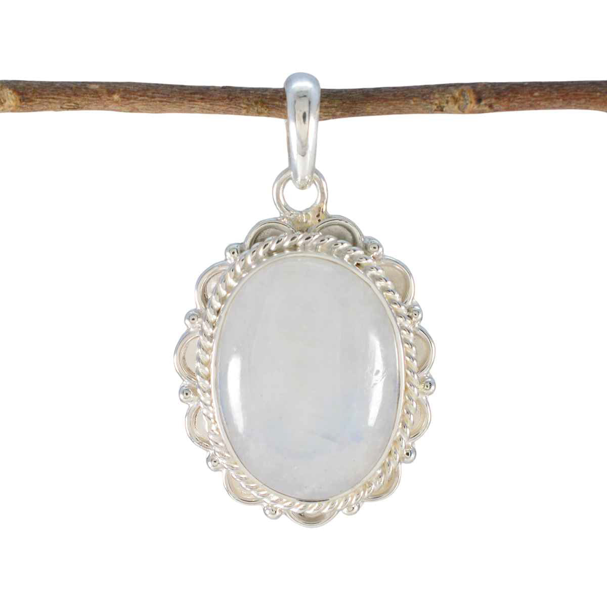 Rainbow Moonstone Edgy Moroccan 925 Silver Solitaire White Pendant メイン画像