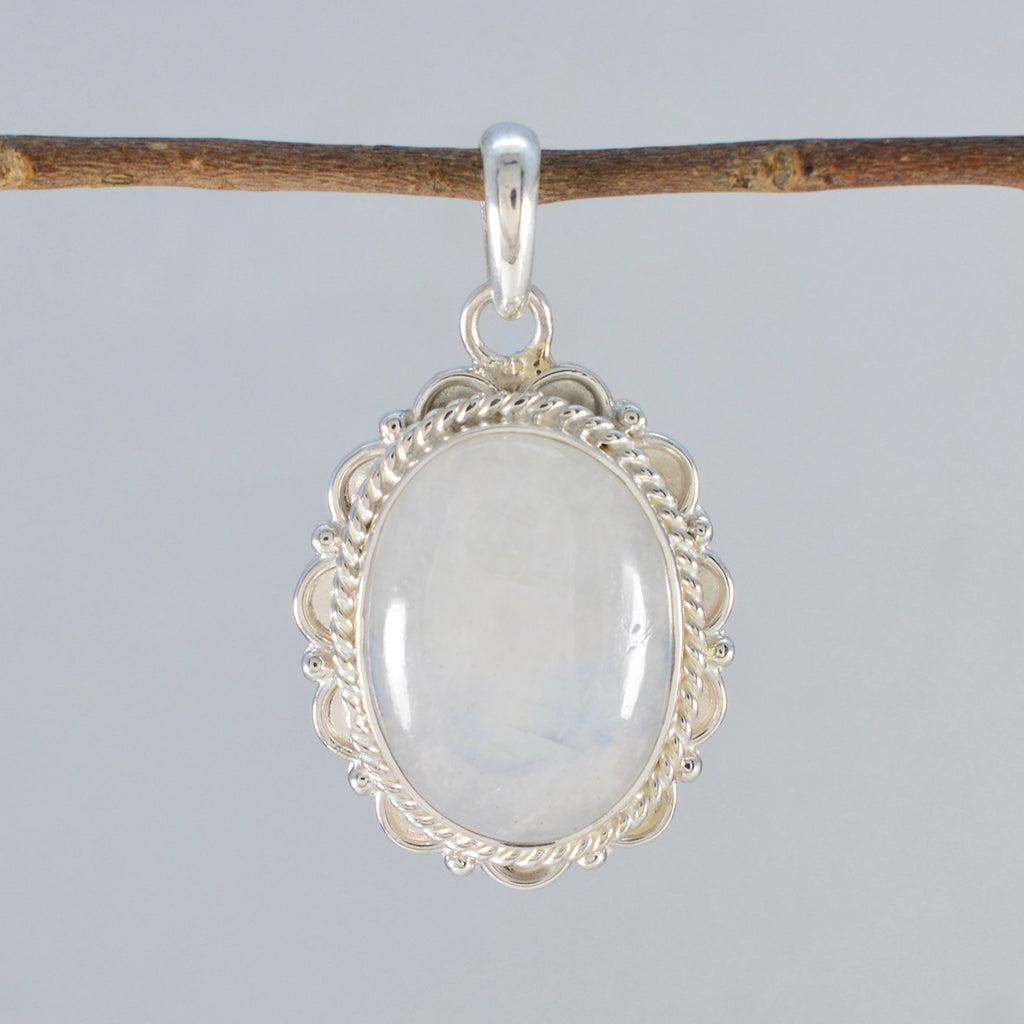 Rainbow Moonstone Edgy Moroccan 925 Silver Solitaire Autumn Rope-Wire White Pendant Jewelry