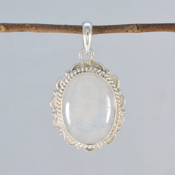 Rainbow Moonstone Edgy Moroccan 925 Silver Solitaire Autumn Rope-Wire White Pendant Jewelry