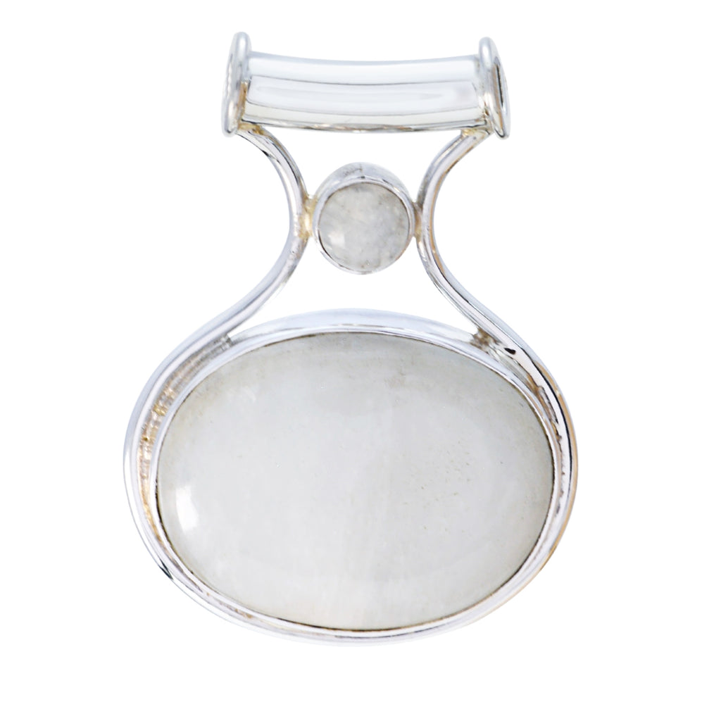 Rainbow Moonstone Edgy Russian Sterling Silver Toi et Moi White Pendant