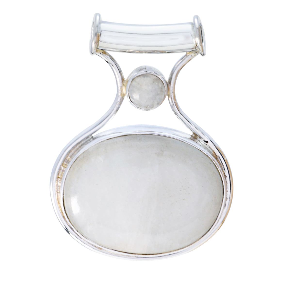 Rainbow Moonstone Edgy Russian Sterling Silver Toi et Moi White Pendant