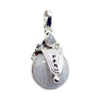 Rainbow Moonstone Statement Moroccan 925 Silver Toi et Moi White Pendant