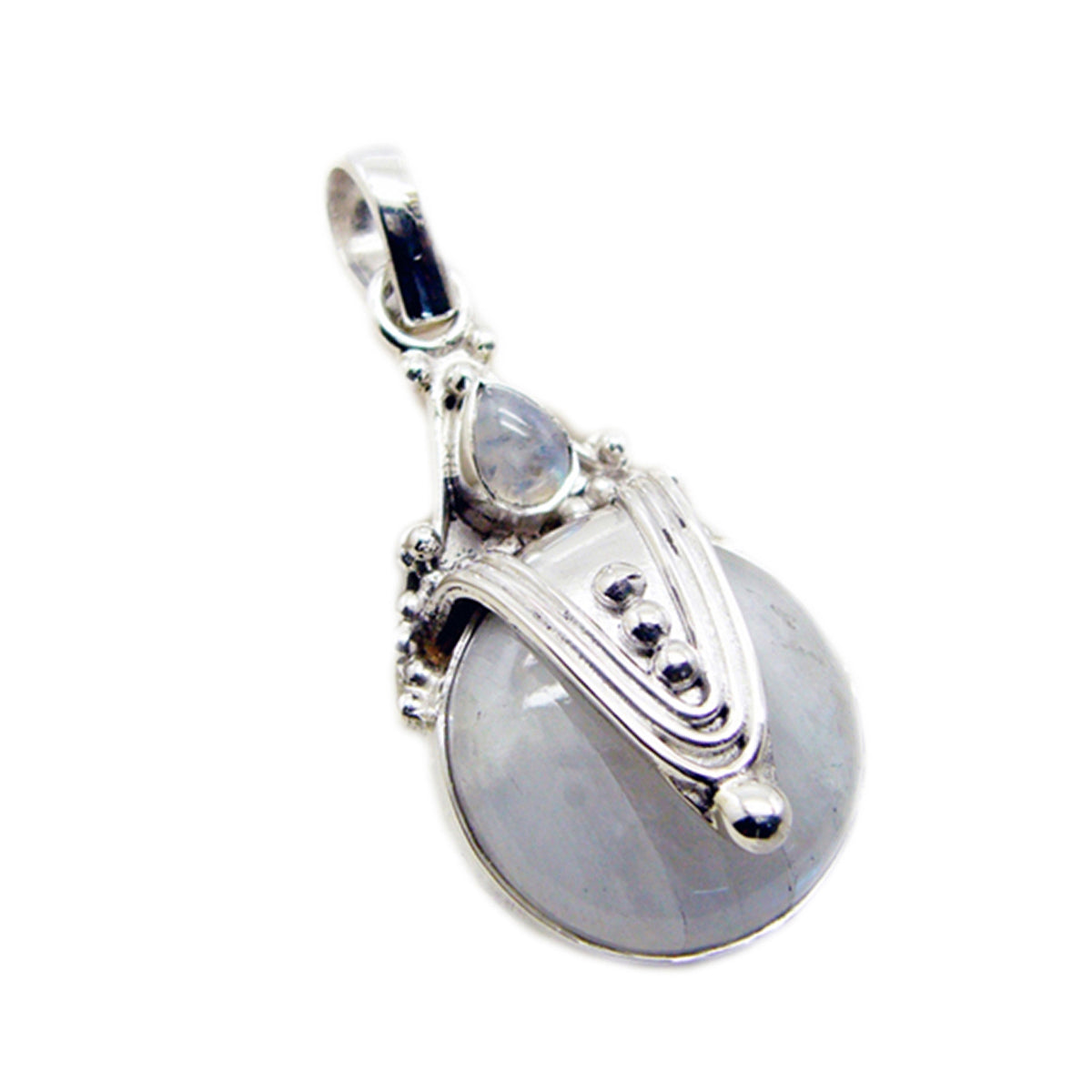 Rainbow Moonstone Statement Moroccan 925 Silver Toi et Moi Ángeles Rope-Wire White Pendant Jewelry