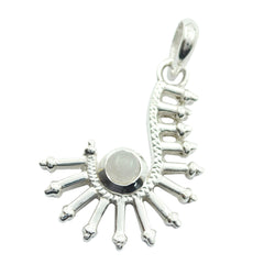 Pendentif solitaire en argent italien Joaquina Armor blanc avec pierre de lune arc-en-ciel et poids plume