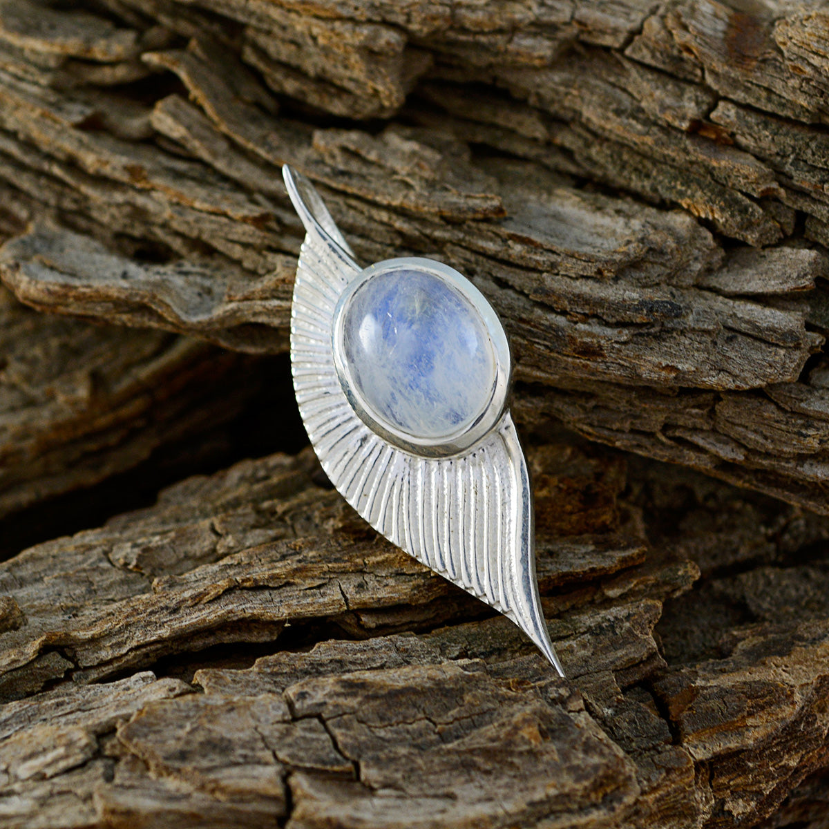 Pendentif solitaire Layla Love en argent 925 et pierre de lune arc-en-ciel blanche Image secondaire du produit