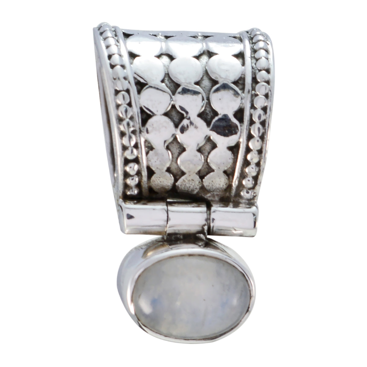 Rainbow Moonstone Delicate German 92.5 Silver Solitaire White Pendant