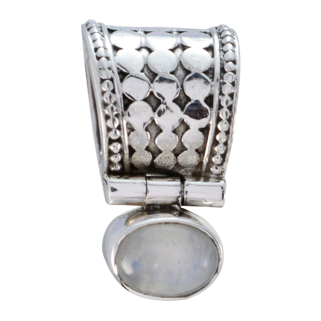 Rainbow Moonstone Delicate German 92.5 Silver Solitaire White Pendant