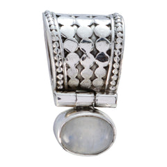 Rainbow Moonstone Delicate German 92.5 Silver Solitaire White Pendant