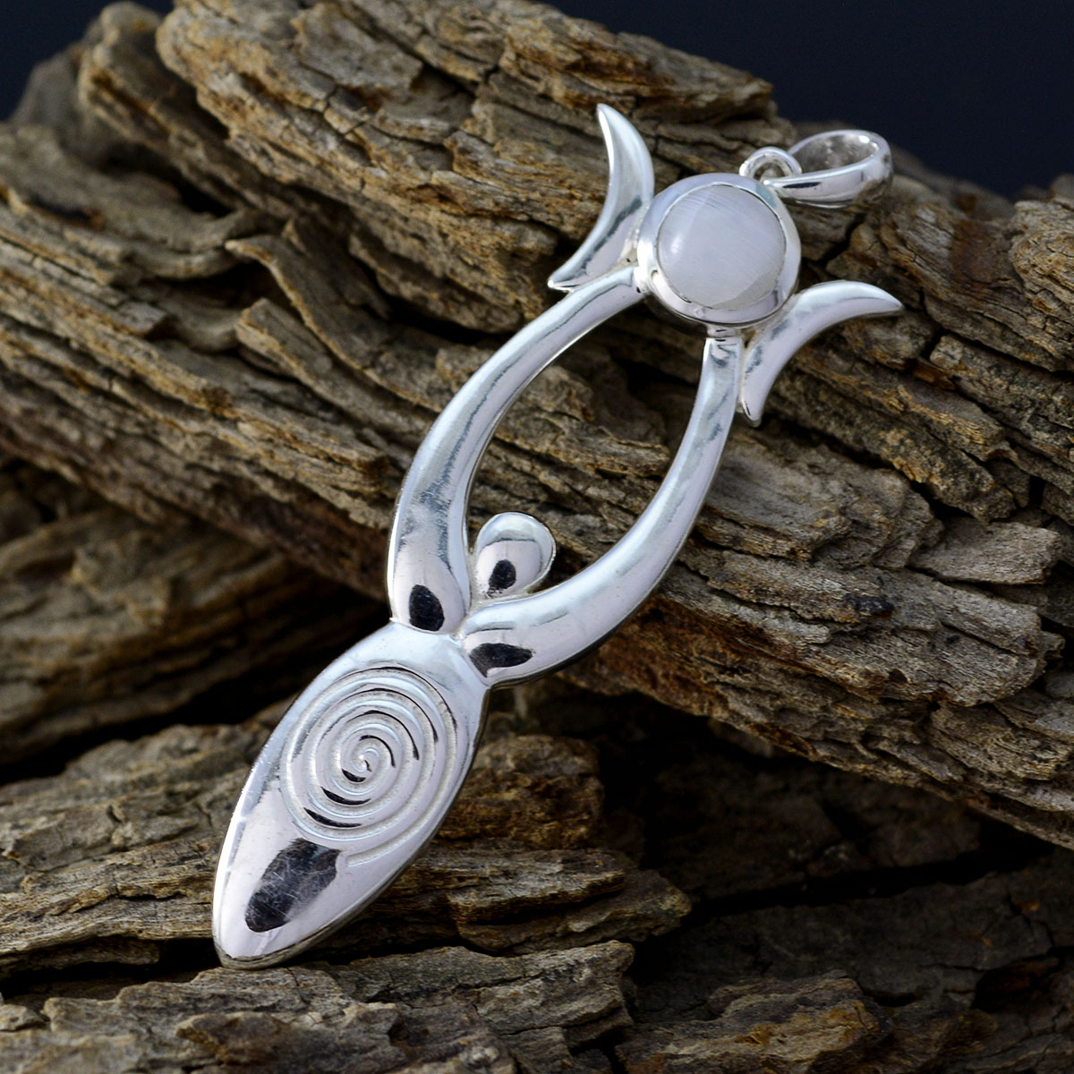 Pendentif solitaire Elena en argent français ultra-fin avec pierre de lune arc-en-ciel et blanc moderne Image secondaire du produit