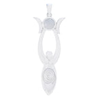 Rainbow Moonstone Whisper-thin French Silver Solitaire White Pendant