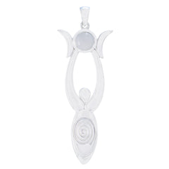 Rainbow Moonstone Whisper-thin French Silver Solitaire White Pendant