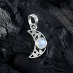 Rainbow Moonstone Whisper-thin Spanish 925 Silver Solitaire Emma Moon & Star White Pendant Jewelry