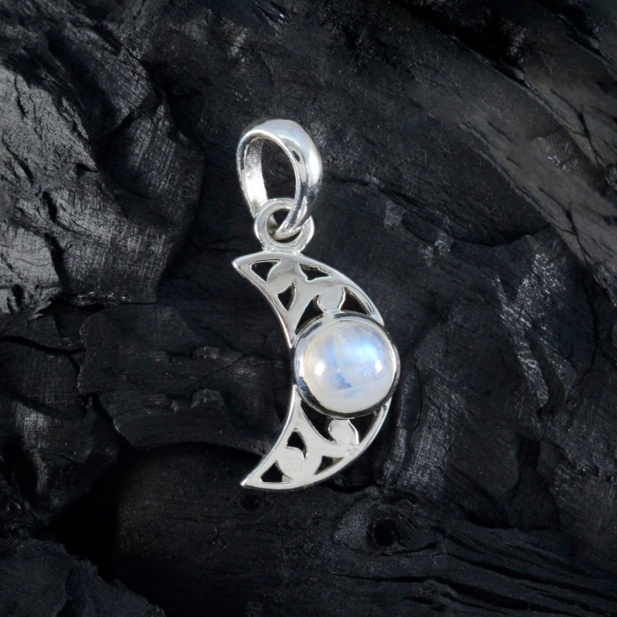 Rainbow Moonstone Whisper-thin Spanish 925 Silver Solitaire Emma Moon & Star White Pendant Jewelry