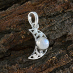 Rainbow Moonstone Whisper-thin Spanish 925 Silver Solitaire Emma Moon & Star White Pendant Jewelry