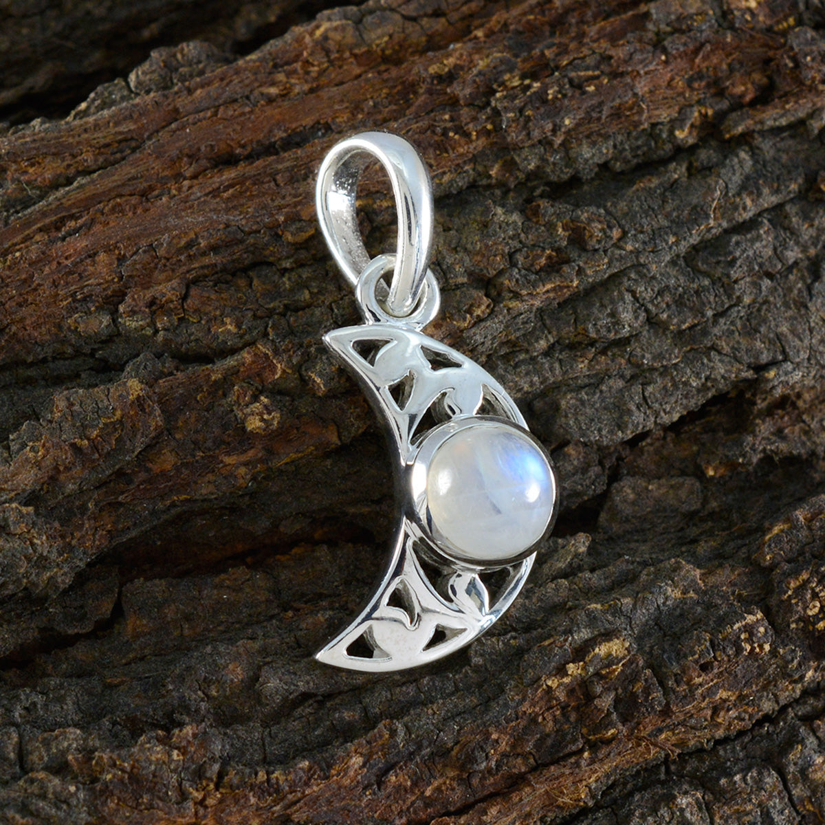 Rainbow Moonstone Whisper-thin Spanish 925 Silver Solitaire Emma Moon & Star White Pendant Jewelry